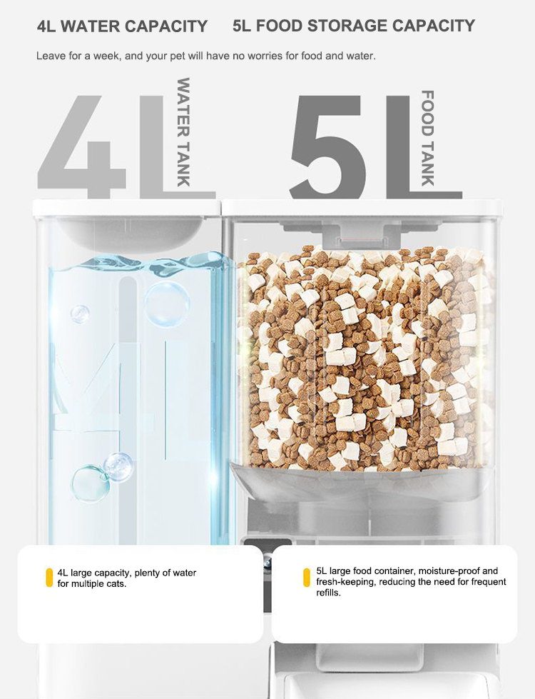 Pet Feeder and Water Dispenser, Automatic Pet Feeder with Camera, Smart Cat Feeder, Gravity Water Dispenser, 2-in-1 Pet Feeder, App Controlled Feeder, Timed Food Dispenser