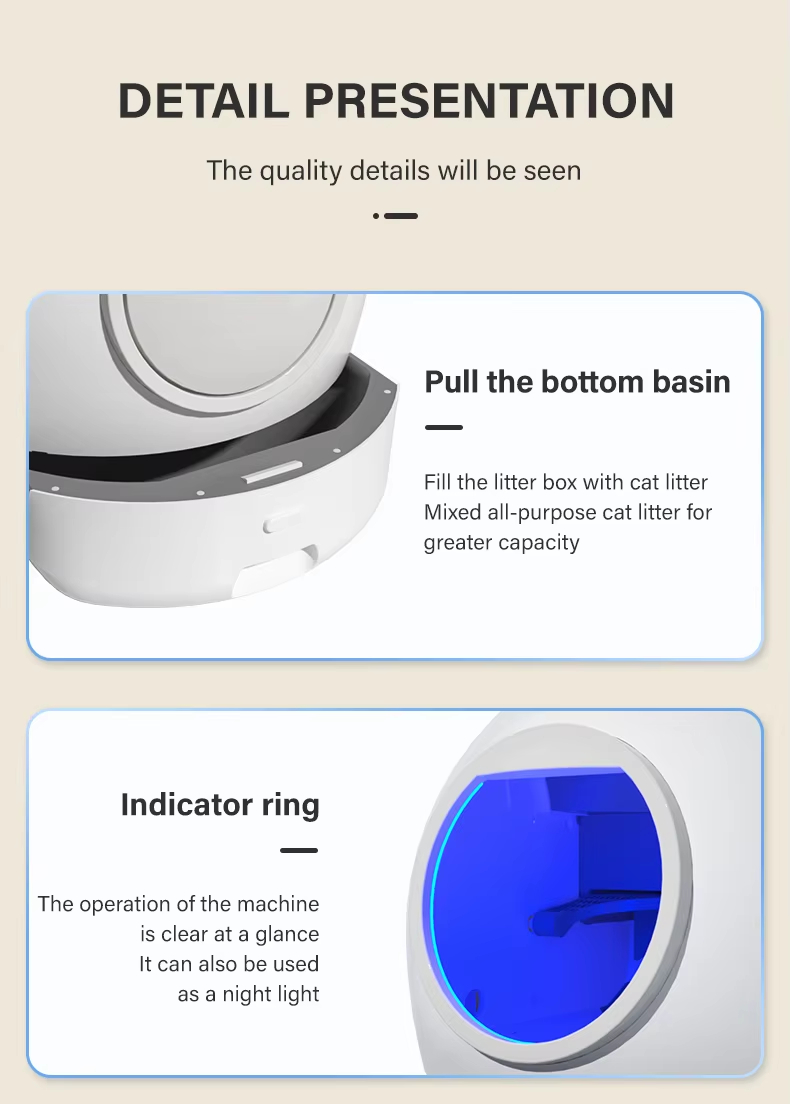 Automatic Cat Litter Box, Smart Cat Litter Box, Self-Cleaning Litter Box, WiFi Controlled Litter Box, Odor Removal Litter Box, 65L Litter Box, Large Capacity Litter Box, Round Cat Litter Box, Multi-Cat Household Litter Box, Pet Cleaning, Automatic Cat Toilet