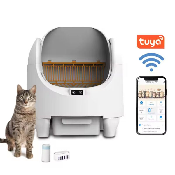 Automatic Cat Litter Box, Self-Cleaning Litter Box, Large Capacity Litter Box, Open Cabin Litter Box, APP Health Monitoring Litter Box, Odor Removal Litter Box, Multi-Safety Litter Box, Easy Install Litter Box, Square Cat Litter Box, Pet Cleaning, Cat Toilet