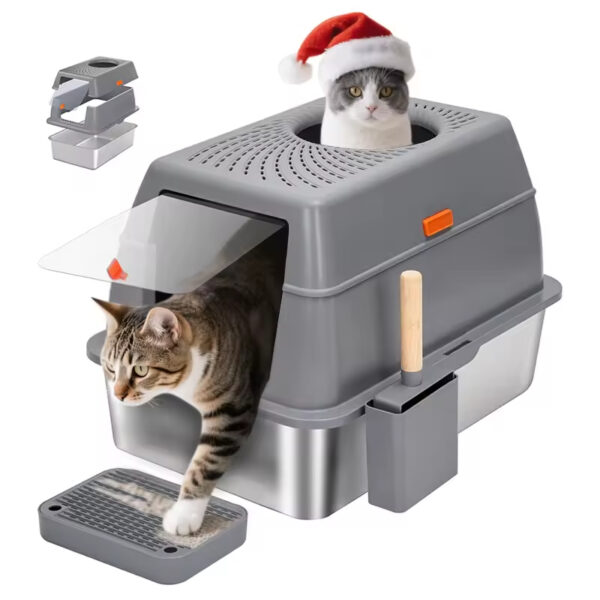 Stainless Steel Litter Box - 100L Large, 100L Cat Litter Box, Extra Large Litter Box, Top Entry Litter Box, Drawer Type Litter Box, Easy Clean Litter Box, Anti-Tracking Litter Box, Leak-Proof Litter Box, Non-Stick Litter Box, CPC104054, Multi-Cat Household Litter Box, Large Cat Litter Box