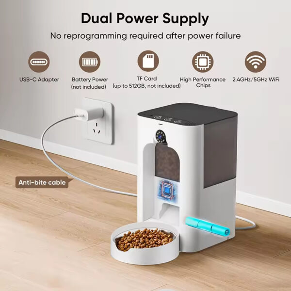 Pet Feeder with Camera, Smart Pet Feeder, Automatic Cat Feeder, WiFi Pet Camera, Remote Pet Feeder, Timed Food Dispenser, Interactive Pet Feeder
