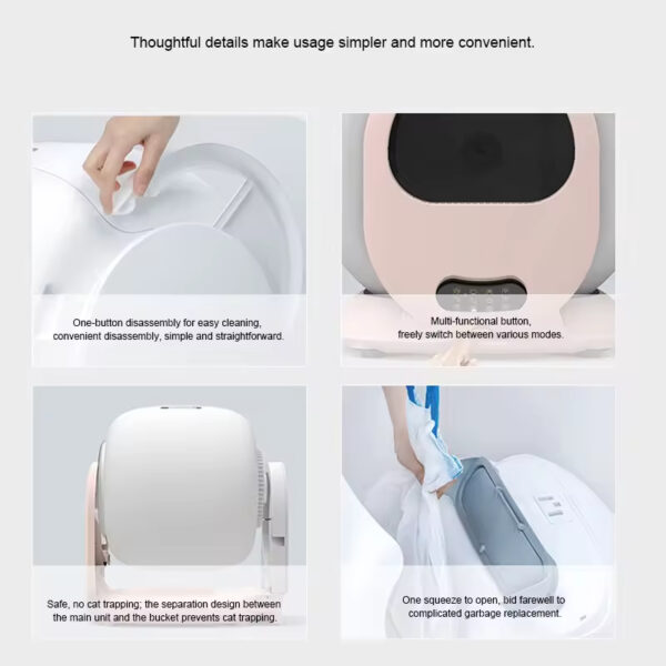 Intelligent Automatic Cat Litter Box, Automatic Cat Litter Box, Self-Cleaning Litter Box, Large Capacity Litter Box, Enclosed Litter Box, APP Controlled Litter Box, Health Monitoring Litter Box, Odor Removal Litter Box, Multi-Safety Litter Box, Washable Litter Box, Pet Cleaning, Cat Toilet