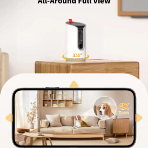 Dog Camera Treat Dispenser – 360° Auto-Tracking Camera with 2K HD Video