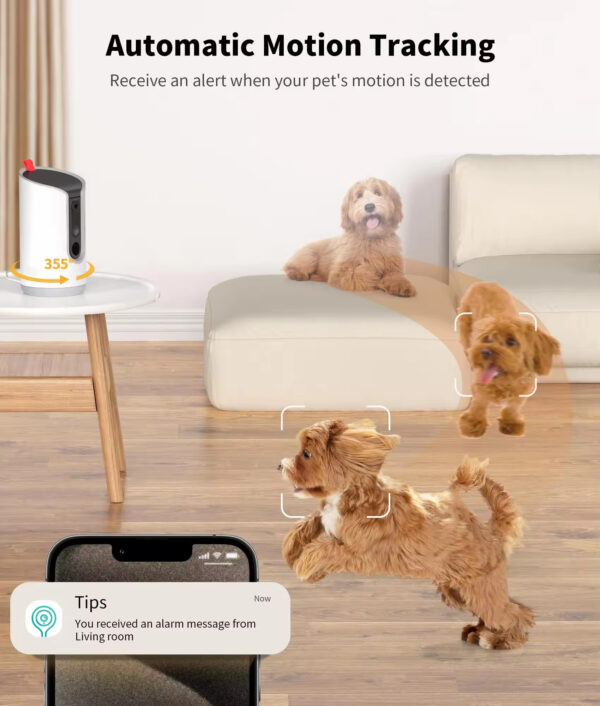 Dog Camera Treat Dispenser, 360° Pet Camera, Smart Pet Monitor, WiFi Dog Camera, 2K Pet Camera, Auto-Tracking Pet Camera, Interactive Treat Dispenser