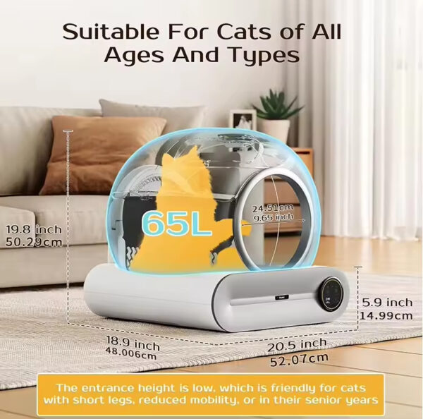Intelligent Self-Cleaning Cat Litter Box, Automatic Cat Litter Box, Odor Removal Litter Box, APP Controlled Litter Box, Large Capacity Litter Box, Quiet Litter Box, Round Cat Litter Box, Cat Health Management, Pet Cleaning, Cat Toilet