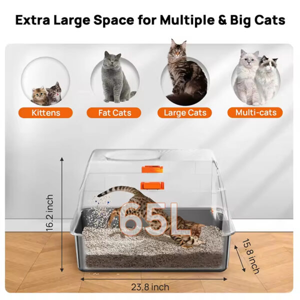 Stainless Steel Litter Box - 100L Large, 100L Cat Litter Box, Extra Large Litter Box, Top Entry Litter Box, Drawer Type Litter Box, Easy Clean Litter Box, Anti-Tracking Litter Box, Leak-Proof Litter Box, Non-Stick Litter Box, CPC104054, Multi-Cat Household Litter Box, Large Cat Litter Box