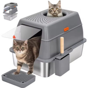 Stainless Steel Litter Box - 100L Large, 100L Cat Litter Box, Extra Large Litter Box, Top Entry Litter Box, Drawer Type Litter Box, Easy Clean Litter Box, Anti-Tracking Litter Box, Leak-Proof Litter Box, Non-Stick Litter Box, CPC104054, Multi-Cat Household Litter Box, Large Cat Litter Box