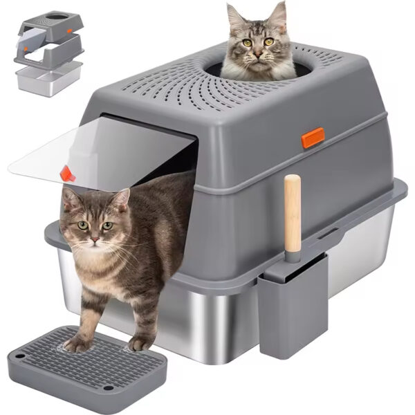 Stainless Steel Litter Box - 100L Large, 100L Cat Litter Box, Extra Large Litter Box, Top Entry Litter Box, Drawer Type Litter Box, Easy Clean Litter Box, Anti-Tracking Litter Box, Leak-Proof Litter Box, Non-Stick Litter Box, CPC104054, Multi-Cat Household Litter Box, Large Cat Litter Box