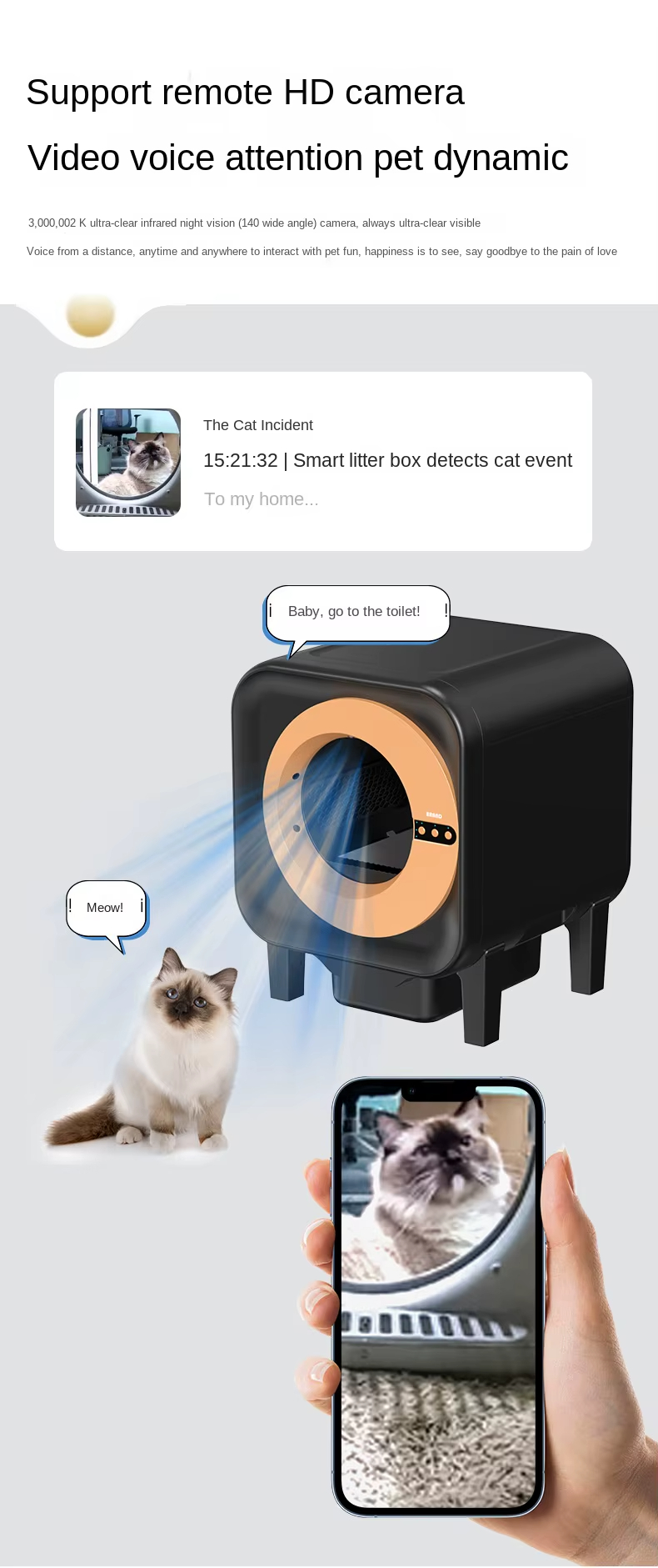 Self-Cleaning Litter Box, 65L Cat Litter Box, Ultra-Quiet Litter Box, UV Sterilization Litter Box, Ion Deodorizer, APP Controlled Cat Litter Box, Multi-Safety Litter Box, Multi-Litter Compatible, Large Capacity Litter Box, Pet Waste Management, Cat Toilet