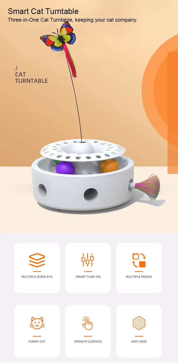 Cat Butterfly Rotating Toy, 3-in-1 Cat Toy, Multi-functional Cat Toy, Safe Cat Toy, Multi-Mode Play, Ball Track Toy, Cat Toy, Playful & Cute, Interactive Cat Toy
