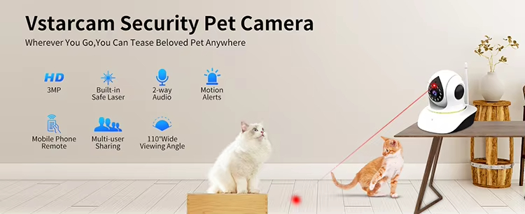 Pet Camera with Laser Toy, Interactive Cat Toy, 360° WiFi Pet Camera, Smart Pet Monitor, Two-Way Audio Cat Camera, Remote Play Pet Toy, HD Pet Camera