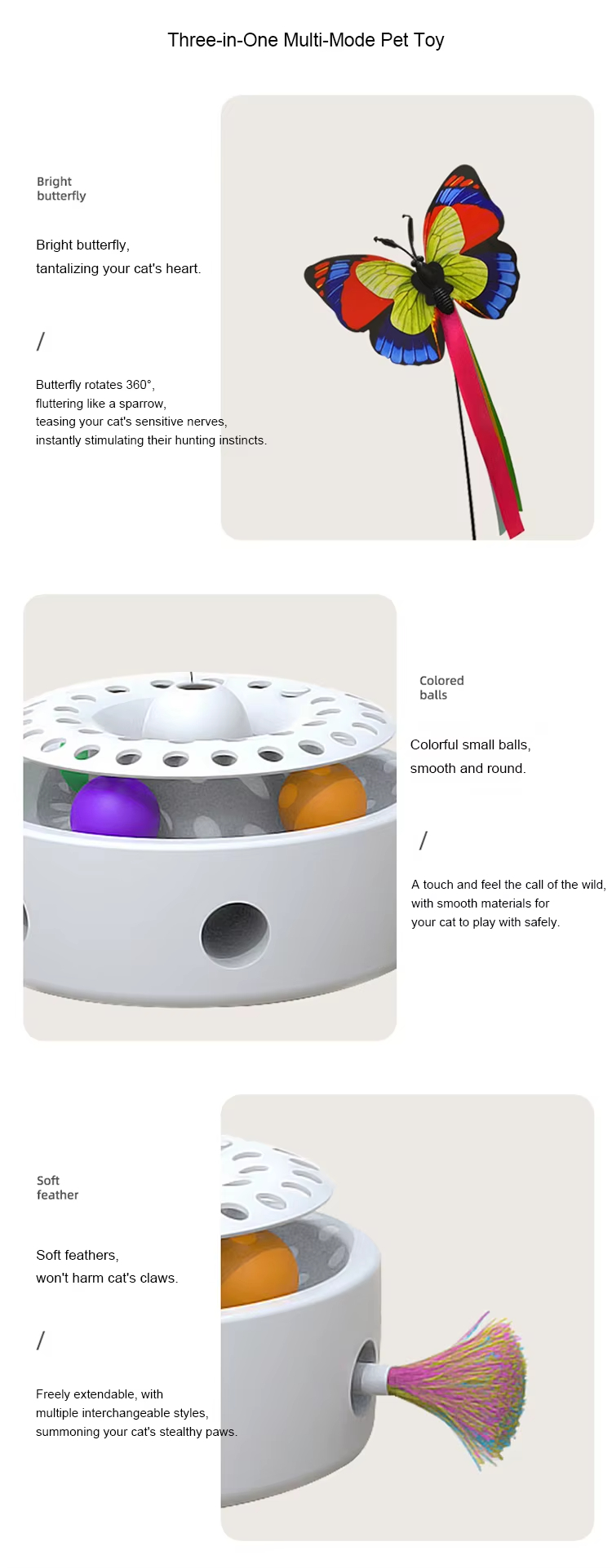 Cat Butterfly Rotating Toy, 3-in-1 Cat Toy, Multi-functional Cat Toy, Safe Cat Toy, Multi-Mode Play, Ball Track Toy, Cat Toy, Playful & Cute, Interactive Cat Toy
