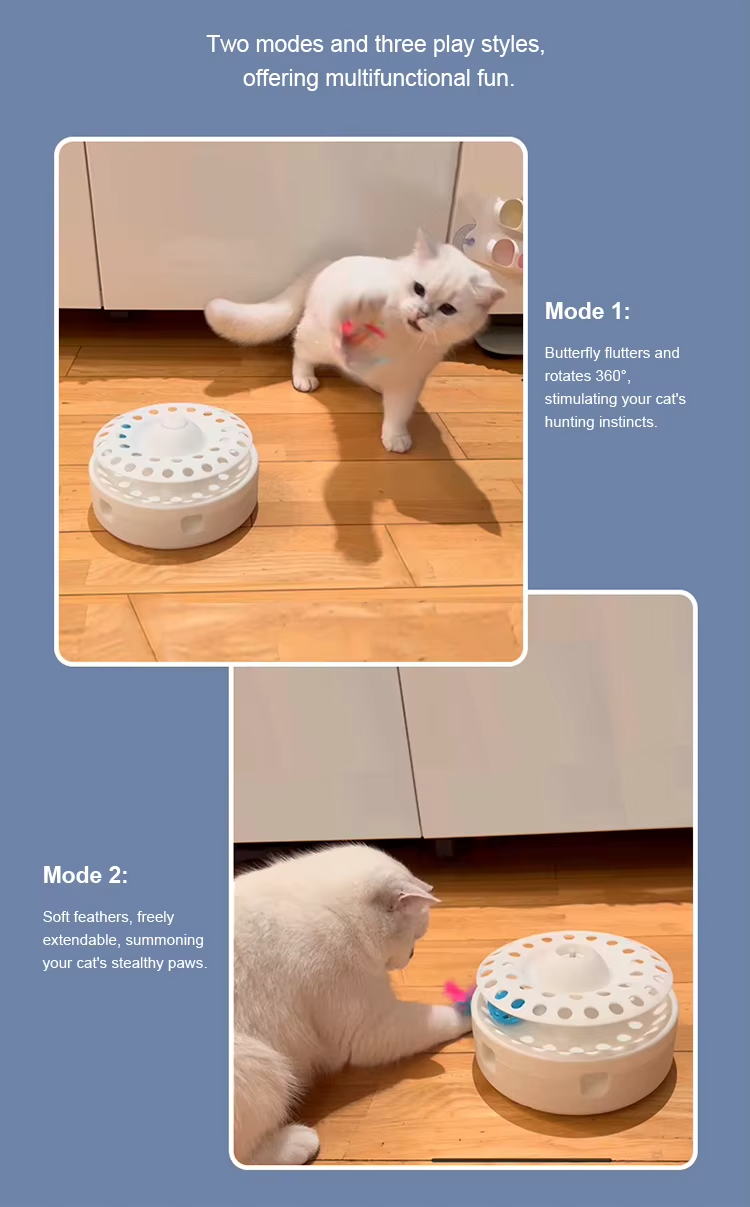 Cat Butterfly Rotating Toy, 3-in-1 Cat Toy, Multi-functional Cat Toy, Safe Cat Toy, Multi-Mode Play, Ball Track Toy, Cat Toy, Playful & Cute, Interactive Cat Toy