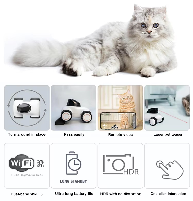 Smart Pet Robot, Mobile Pet Camera, Interactive Pet Companion, WiFi 6 Pet Camera, Remote Control Robot, Laser Cat Toy, HDR Pet Camera