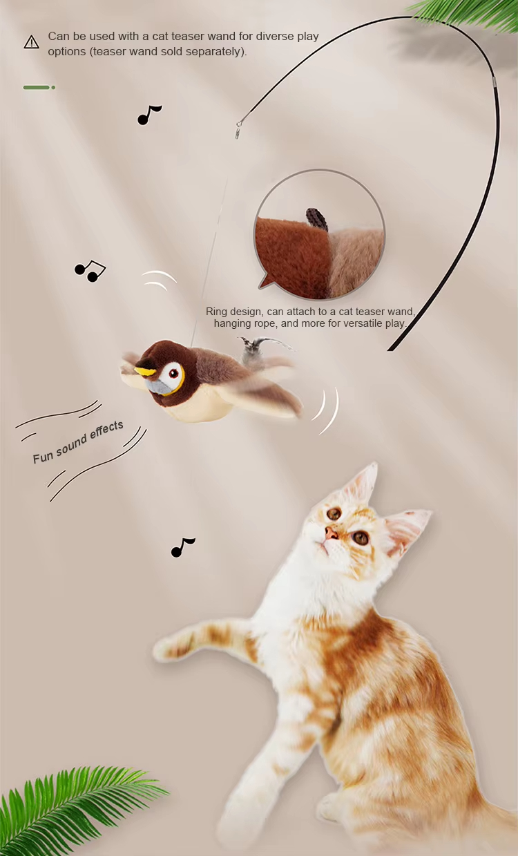 Cat Toy, Flapping Wings Sparrow Toy, USB Rechargeable Cat Toy, Built-in Catnip Toy, Realistic Animal Toy, Smart Sensing Cat Toy, Fun Sound Effects Toy, Cat Teaser Wand Toy, Plush Cat Toy, Indoor Outdoor Cat Toy