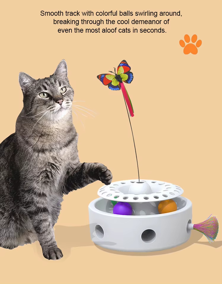 Cat Butterfly Rotating Toy, 3-in-1 Cat Toy, Multi-functional Cat Toy, Safe Cat Toy, Multi-Mode Play, Ball Track Toy, Cat Toy, Playful & Cute, Interactive Cat Toy