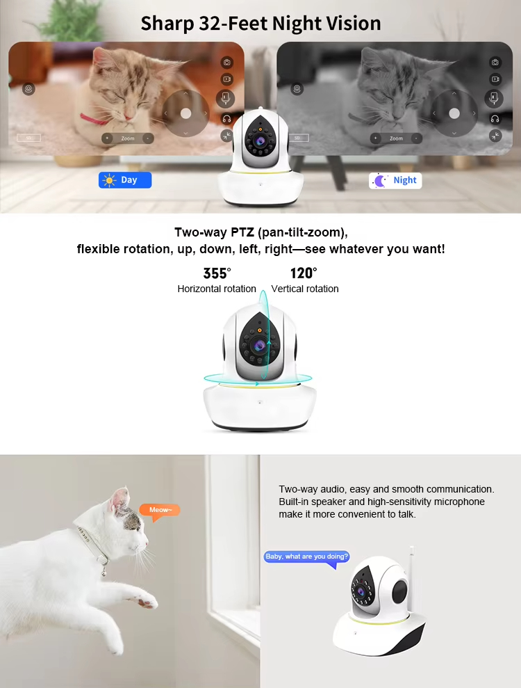 Pet Camera with Laser Toy, Interactive Cat Toy, 360° WiFi Pet Camera, Smart Pet Monitor, Two-Way Audio Cat Camera, Remote Play Pet Toy, HD Pet Camera