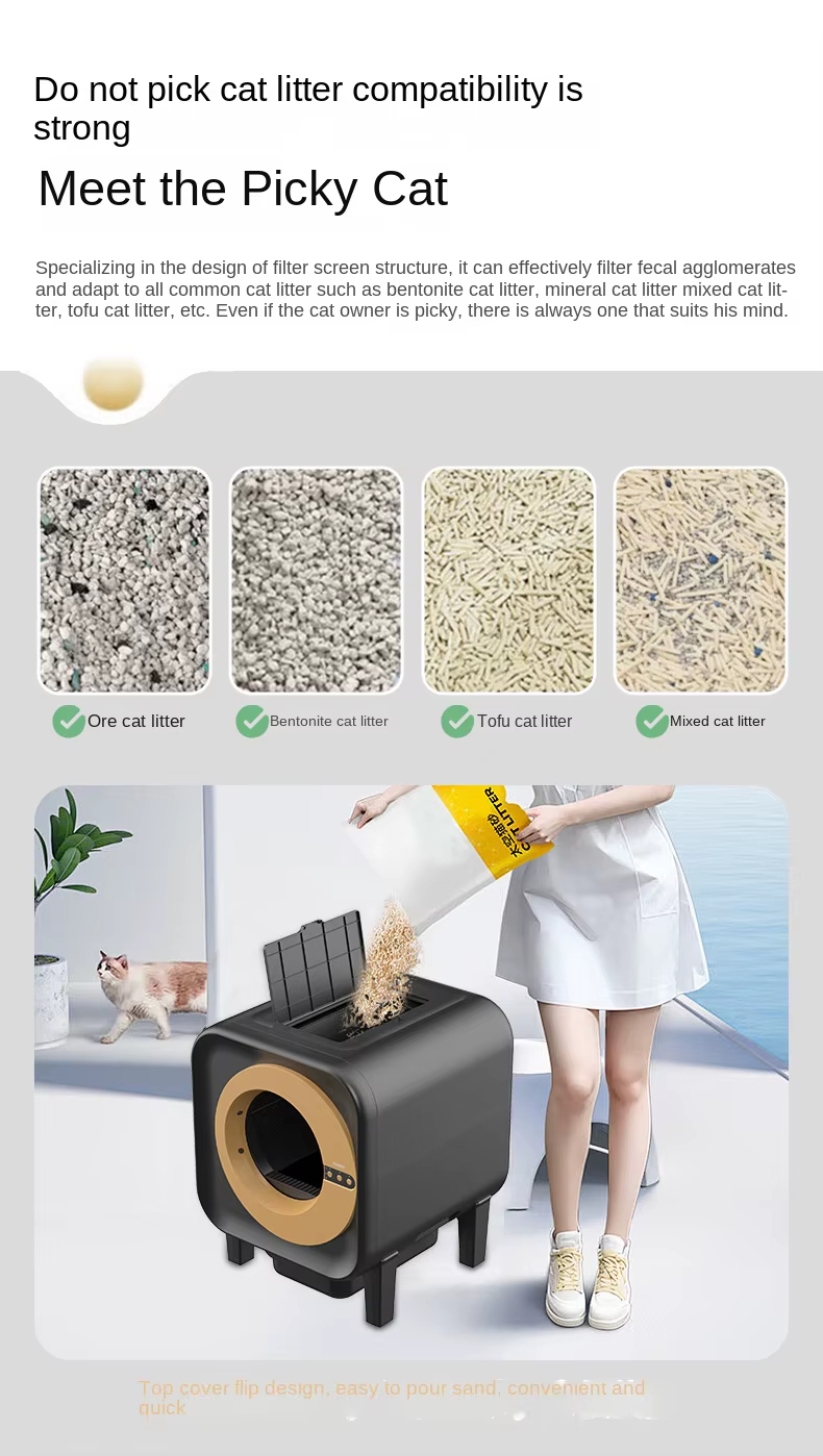 Self-Cleaning Litter Box, 65L Cat Litter Box, Ultra-Quiet Litter Box, UV Sterilization Litter Box, Ion Deodorizer, APP Controlled Cat Litter Box, Multi-Safety Litter Box, Multi-Litter Compatible, Large Capacity Litter Box, Pet Waste Management, Cat Toilet