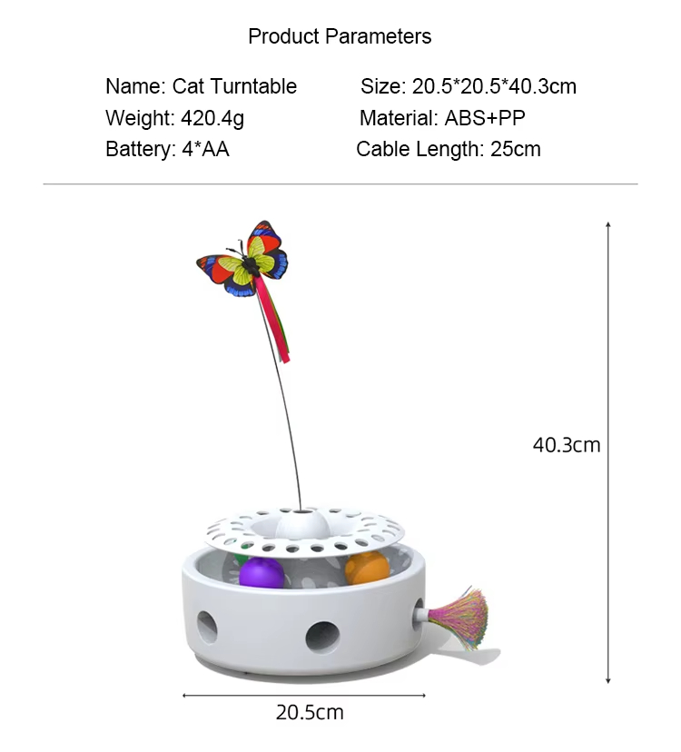 Cat Butterfly Rotating Toy, 3-in-1 Cat Toy, Multi-functional Cat Toy, Safe Cat Toy, Multi-Mode Play, Ball Track Toy, Cat Toy, Playful & Cute, Interactive Cat Toy