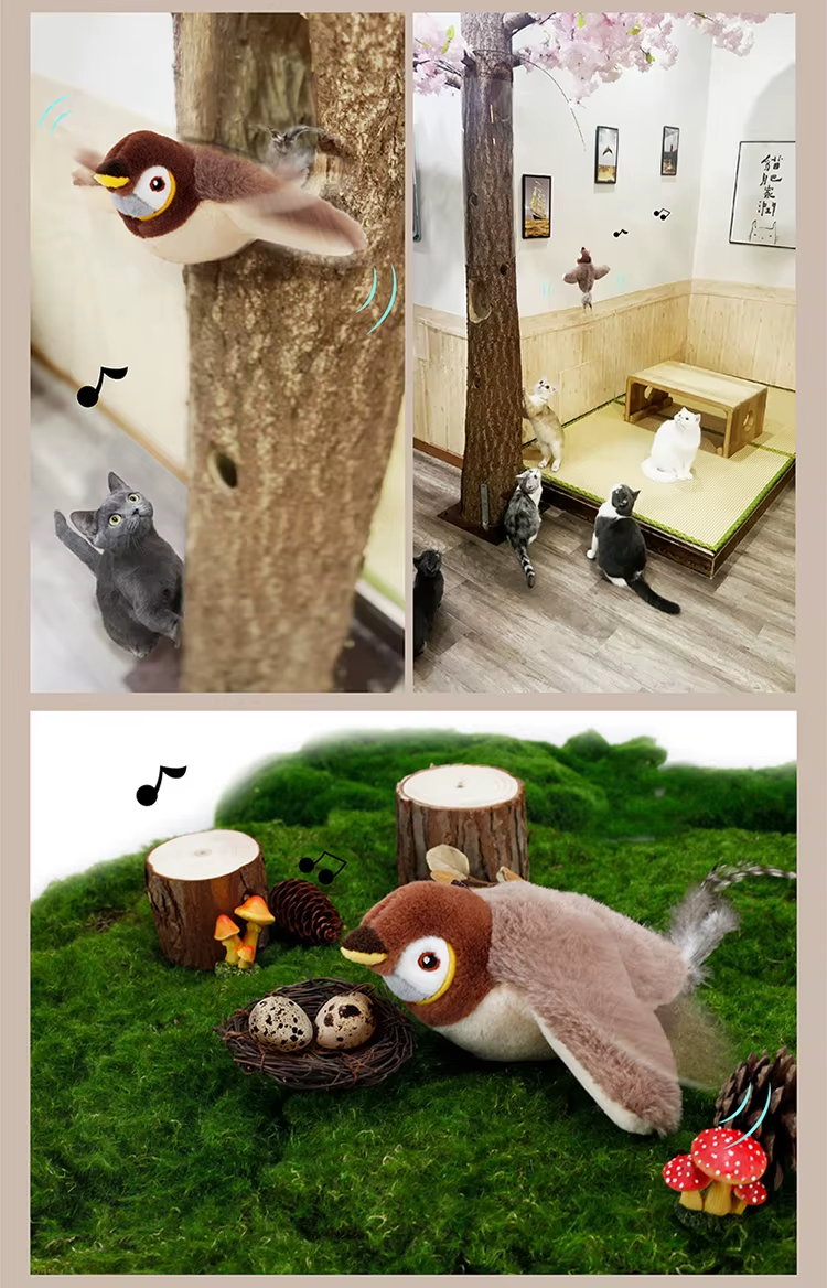 Cat Toy, Flapping Wings Sparrow Toy, USB Rechargeable Cat Toy, Built-in Catnip Toy, Realistic Animal Toy, Smart Sensing Cat Toy, Fun Sound Effects Toy, Cat Teaser Wand Toy, Plush Cat Toy, Indoor Outdoor Cat Toy