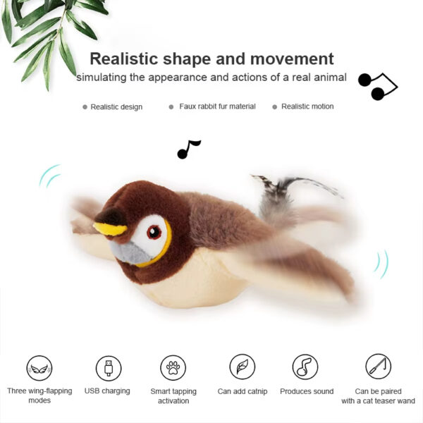 Cat Toy, Flapping Wings Sparrow Toy, USB Rechargeable Cat Toy, Built-in Catnip Toy, Realistic Animal Toy, Smart Sensing Cat Toy, Fun Sound Effects Toy, Cat Teaser Wand Toy, Plush Cat Toy, Indoor Outdoor Cat Toy