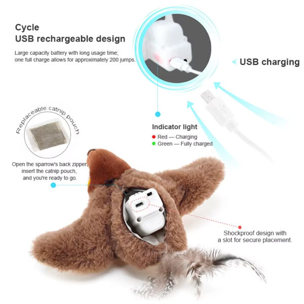 Cat Toy, Flapping Wings Sparrow Toy, USB Rechargeable Cat Toy, Built-in Catnip Toy, Realistic Animal Toy, Smart Sensing Cat Toy, Fun Sound Effects Toy, Cat Teaser Wand Toy, Plush Cat Toy, Indoor Outdoor Cat Toy