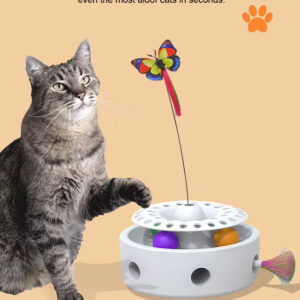 Smart Interactive Cat Toy : 3-in-1 Multi-functional, Rotating Butterfly, Built-in Balls