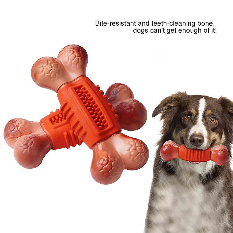 Dog Teething Bone, Bite-Resistant Toy, Dog Teeth Cleaning Toy, Natural Rubber Dog Toy, Eco-Friendly Non-toxic Pet Toy, Pet Puzzle Toy, Treat Dispensing Ball

