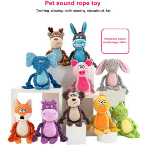 Pet Chew Interactive Toy: Durable Rope Limbs, Built-in Squeaker & Crinkle Paper, Multiple Animal Shapes, Eco-Friendly, Non-toxic, Teeth Cleaning, Suitable for All Dogs