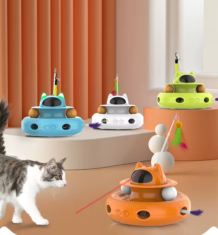 Cat Laser Turntable Toy, 4-in-1 Cat Toy, Multi-functional Cat Toy, USB Rechargeable Cat Toy, Laser Cat Teaser, Ball Track Toy, Safe Cat Toy