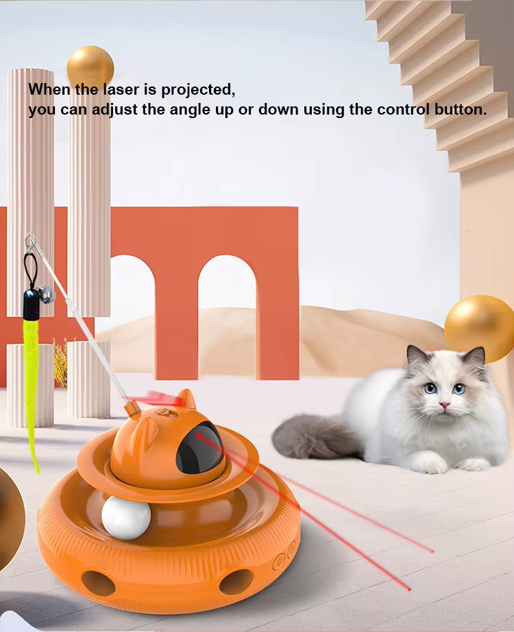 Cat Laser Turntable Toy, 4-in-1 Cat Toy, Multi-functional Cat Toy, USB Rechargeable Cat Toy, Laser Cat Teaser, Ball Track Toy, Safe Cat Toy