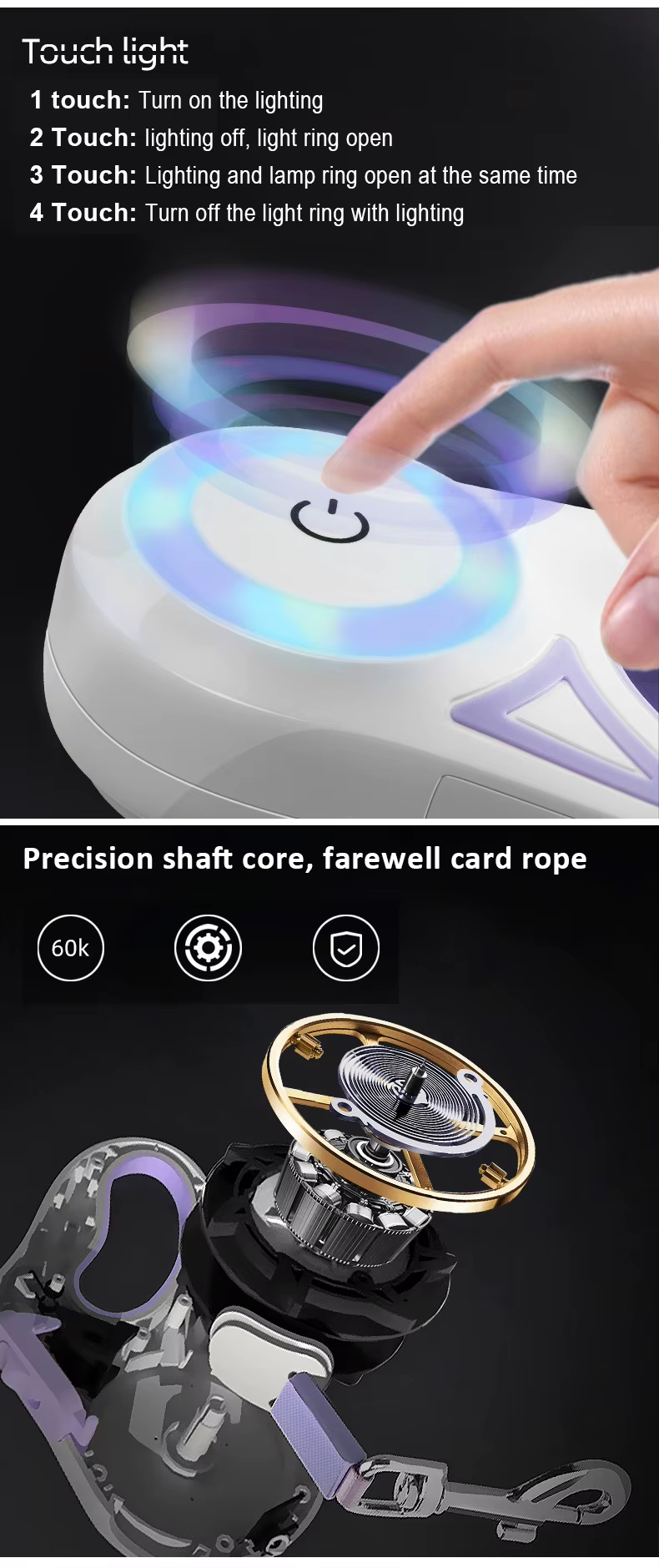 Dog Leash, LED Light Dog Leash, Night Safety Dog Leash, Automatic Retractable Dog Leash, Tangle-Free Dog Leash, High-Strength Anti-Bite Rope, Pet Training Leash, RGB Light Dog Leash, Touch Control Dog Leash, Precision Bearing Dog Leash 