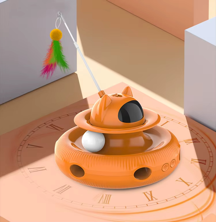 Cat Laser Turntable Toy, 4-in-1 Cat Toy, Multi-functional Cat Toy, USB Rechargeable Cat Toy, Laser Cat Teaser, Ball Track Toy, Safe Cat Toy
