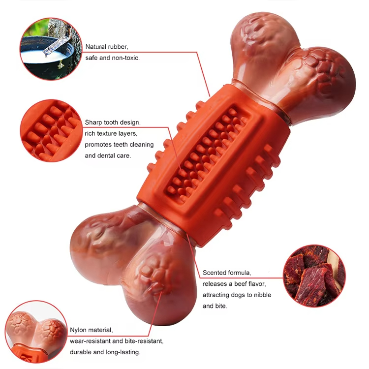 Dog Teething Bone, Bite-Resistant Toy, Dog Teeth Cleaning Toy, Natural Rubber Dog Toy, Eco-Friendly Non-toxic Pet Toy, Pet Puzzle Toy, Treat Dispensing Ball

