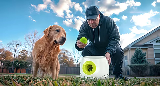 Dog Training Ball Launcher, Adjustable Distance Dog Toy, Fully Automatic Dog Toy, Pet Ball Launcher, Dog Training Equipment, Dog Outdoor Toy, Interactive Dog Toy, Pet Health Toy