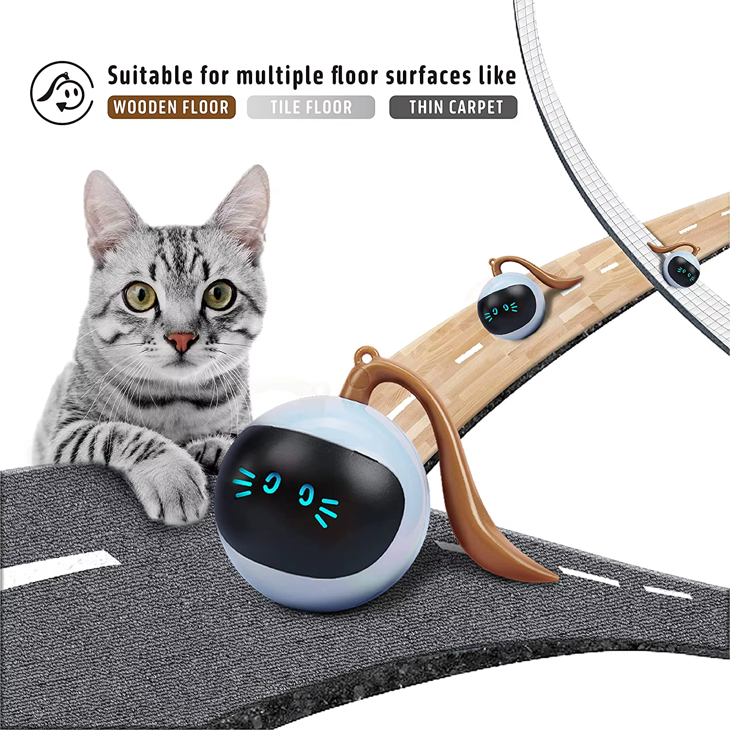 Cat Ball Toy, USB Rechargeable Cat Toy, Automatic Cat Toy, Pet Kicking Snake Toy, Unpredictable Cat Toy, Motion Sensor Cat Toy, Colorful Lighting Cat Toy, Eco-Friendly Cat Toy