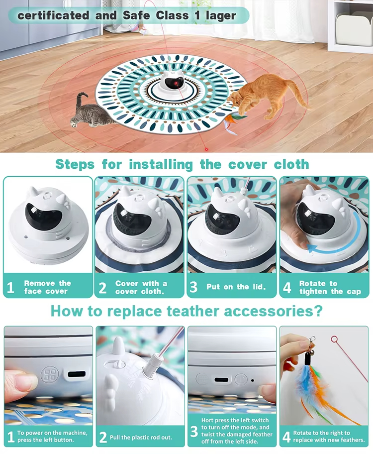 Cat Laser Turntable Toy, 4-in-1 Cat Toy, Multi-functional Cat Toy, USB Rechargeable Cat Toy, Laser Cat Teaser, Ball Track Toy, Safe Cat Toy, Treat Dispenser Toy