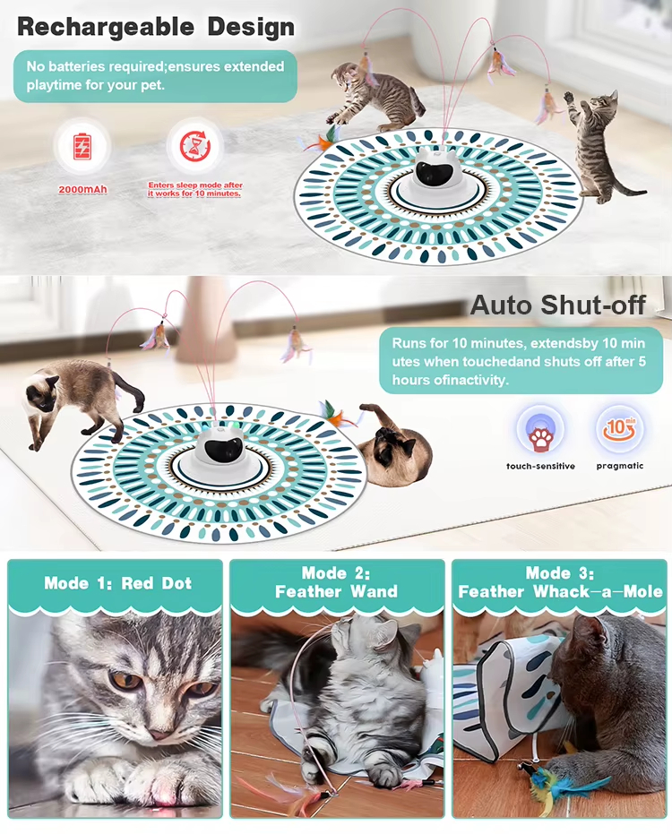Cat Laser Turntable Toy, 4-in-1 Cat Toy, Multi-functional Cat Toy, USB Rechargeable Cat Toy, Laser Cat Teaser, Ball Track Toy, Safe Cat Toy, Treat Dispenser Toy