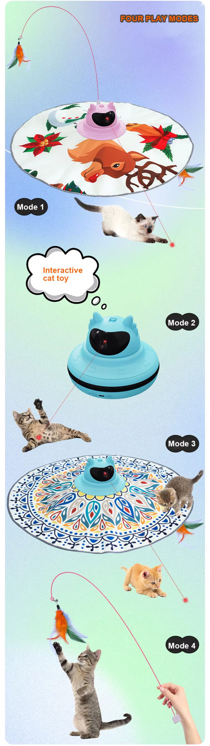 Cat Laser Turntable Toy, 4-in-1 Cat Toy, Multi-functional Cat Toy, USB Rechargeable Cat Toy, Laser Cat Teaser, Ball Track Toy, Safe Cat Toy, Treat Dispenser Toy