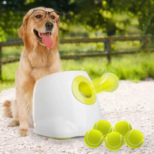 Automatic Dog Ball Launcher: 3-Level Adjustable Distance (10/25/40ft), Fully Automatic, Rechargeable, Promotes Physical & Mental Health, Training, Interactive