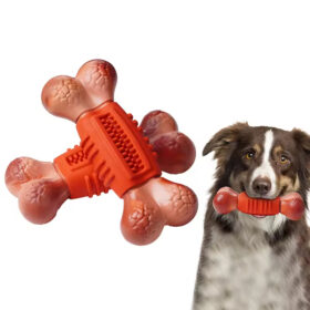 Pet Chew Toy: Bite-Resistant Bone, Teeth Cleaning, Natural Rubber + Nylon, Beef Flavor, Non-toxic, Interactive