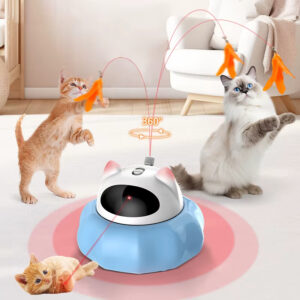 4-in-1 Smart Interactive Cat Toy: Laser Turntable, Automatic Feather, Treat Dispenser, Tracking Balls, USB Rechargeable, Multi-Mode, Safe Design