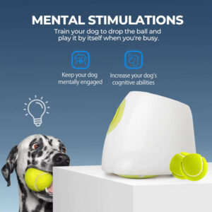 Automatic Dog Ball Launcher: 3-Level Adjustable Distance (10/25/40ft), Fully Automatic, Rechargeable, Promotes Physical & Mental Health, Training, Interactive