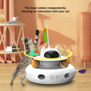 4-in-1 Smart Interactive Cat Toy: Laser Turntable, Automatic Feather, Tracking Balls, Teaser Wand, USB Rechargeable, Multi-Mode, Safe Design