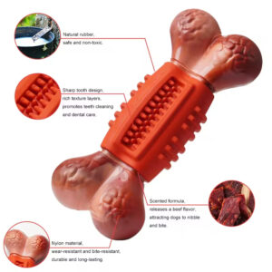 Pet Chew Toy: Bite-Resistant Bone, Teeth Cleaning, Natural Rubber + Nylon, Beef Flavor, Non-toxic, Interactive