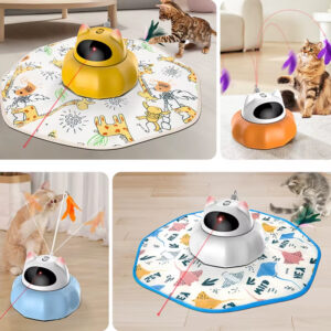 4-in-1 Smart Interactive Cat Toy: Laser Turntable, Automatic Feather, Treat Dispenser, Tracking Balls, USB Rechargeable, Multi-Mode, Safe Design