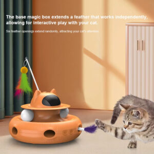 4-in-1 Smart Interactive Cat Toy: Laser Turntable, Automatic Feather, Tracking Balls, Teaser Wand, USB Rechargeable, Multi-Mode, Safe Design