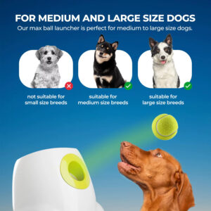 Automatic Dog Ball Launcher: 3-Level Adjustable Distance (10/25/40ft), Fully Automatic, Rechargeable, Promotes Physical & Mental Health, Training, Interactive
