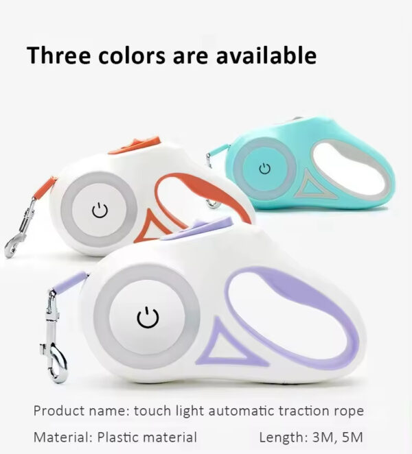 Dog Leash, LED Light Dog Leash, Night Safety Dog Leash, Automatic Retractable Dog Leash, Tangle-Free Dog Leash, High-Strength Anti-Bite Rope, Pet Training Leash, RGB Light Dog Leash, Touch Control Dog Leash, Precision Bearing Dog Leash