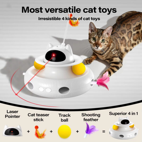 Cat Laser Turntable Toy, 4-in-1 Cat Toy, Multi-functional Cat Toy, USB Rechargeable Cat Toy, Laser Cat Teaser, Ball Track Toy, Safe Cat Toy